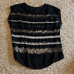 Black Sequin Striped Women's Top
